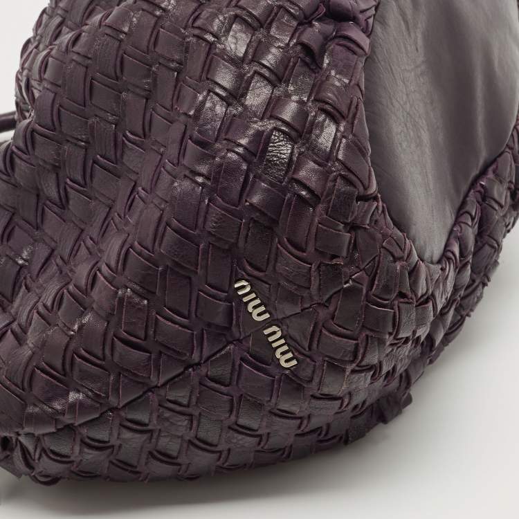 Pre Owned Miu Miu Purple Woven Leather Tote