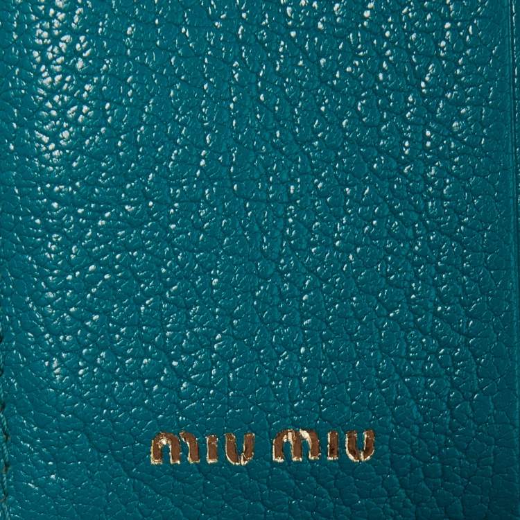 Pre Owned Miu Miu Green Karung Leather Flap Card Case 