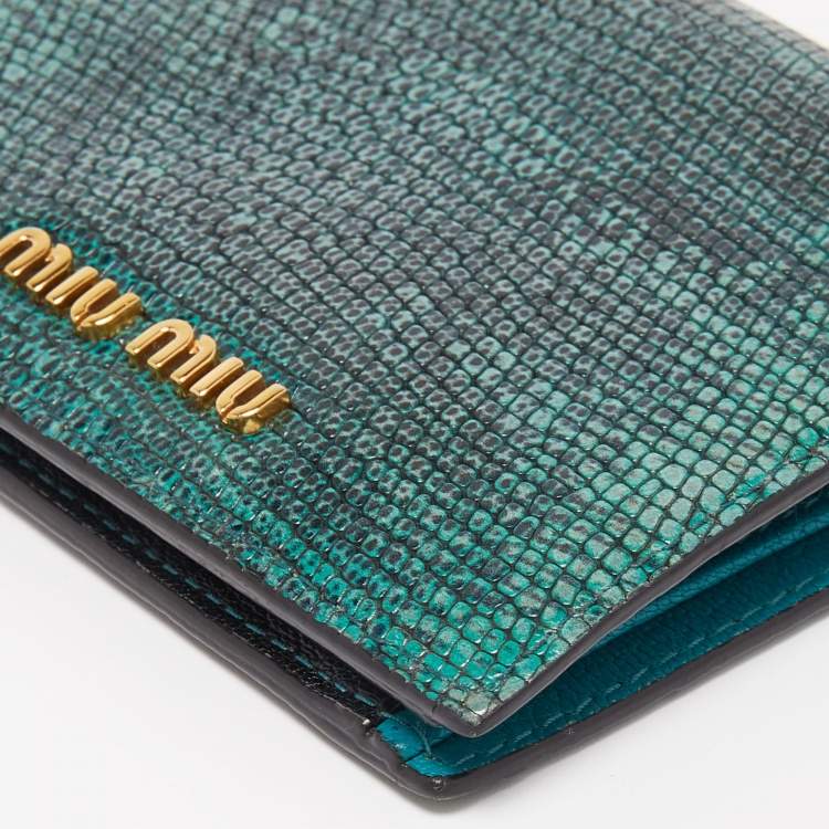 Pre Owned Miu Miu Green Karung Leather Flap Card Case 