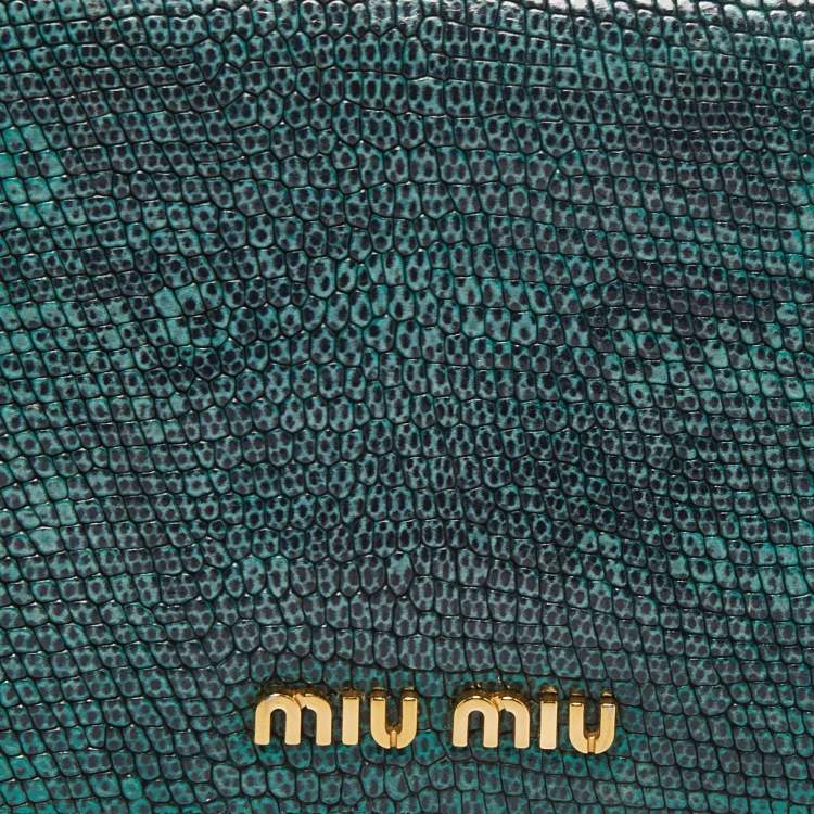 Pre Owned Miu Miu Green Karung Leather Flap Card Case 