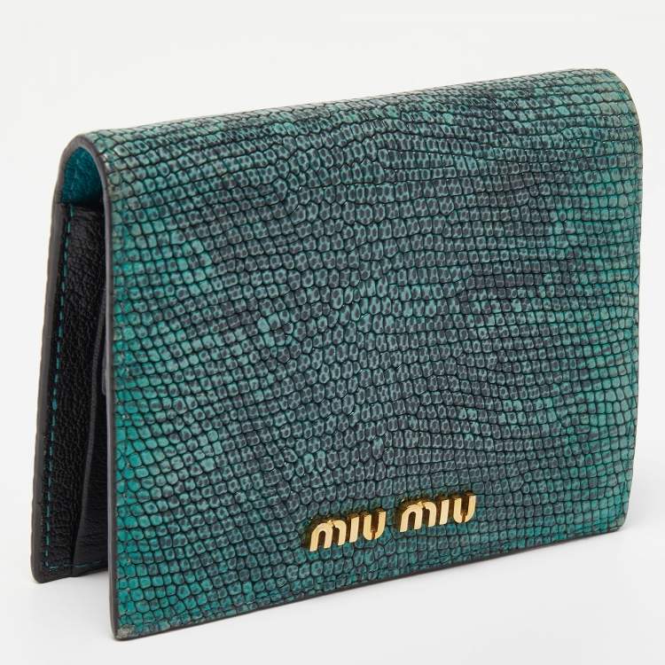 Pre Owned Miu Miu Green Karung Leather Flap Card Case 