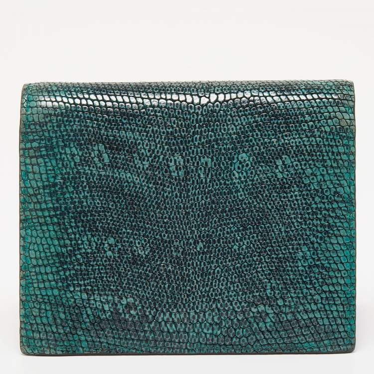 Pre Owned Miu Miu Green Karung Leather Flap Card Case 