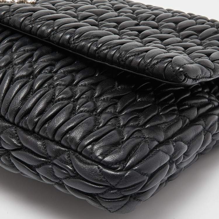 Pre Owned Miu Miu Black Matelassé Leather Crystals Chain Shoulder Bag