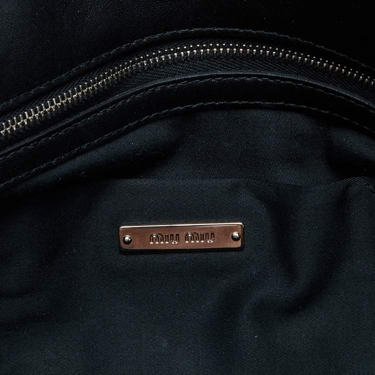 Pre Owned Miu Miu Black Matelassé Leather Crystals Chain Shoulder Bag