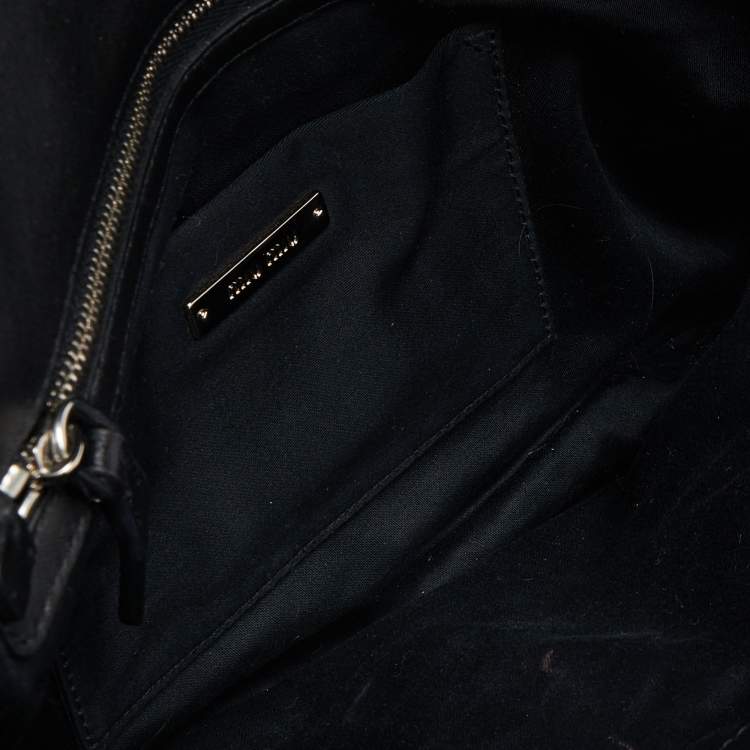 Pre Owned Miu Miu Black Matelassé Leather Crystals Chain Shoulder Bag