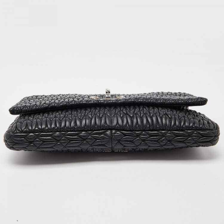 Pre Owned Miu Miu Black Matelassé Leather Crystals Chain Shoulder Bag