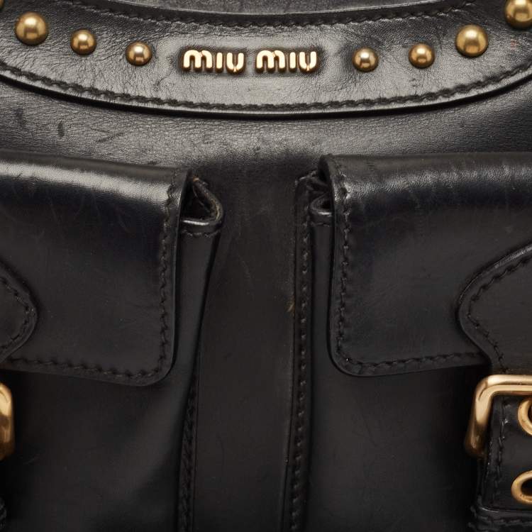 Pre Owned Miu Miu Black Leather Studded Pocket Satchel