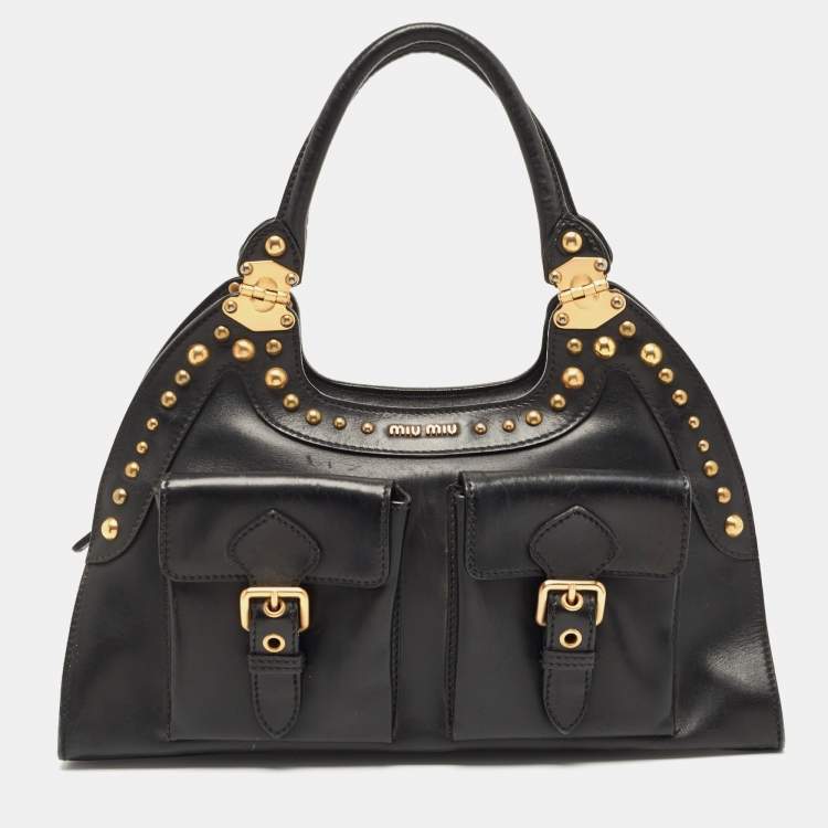 Pre Owned Miu Miu Black Leather Studded Pocket Satchel