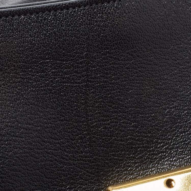 Pre Owned Miu Miu Black/Beige Madras Leather Push Lock Flap Top Handle Bag