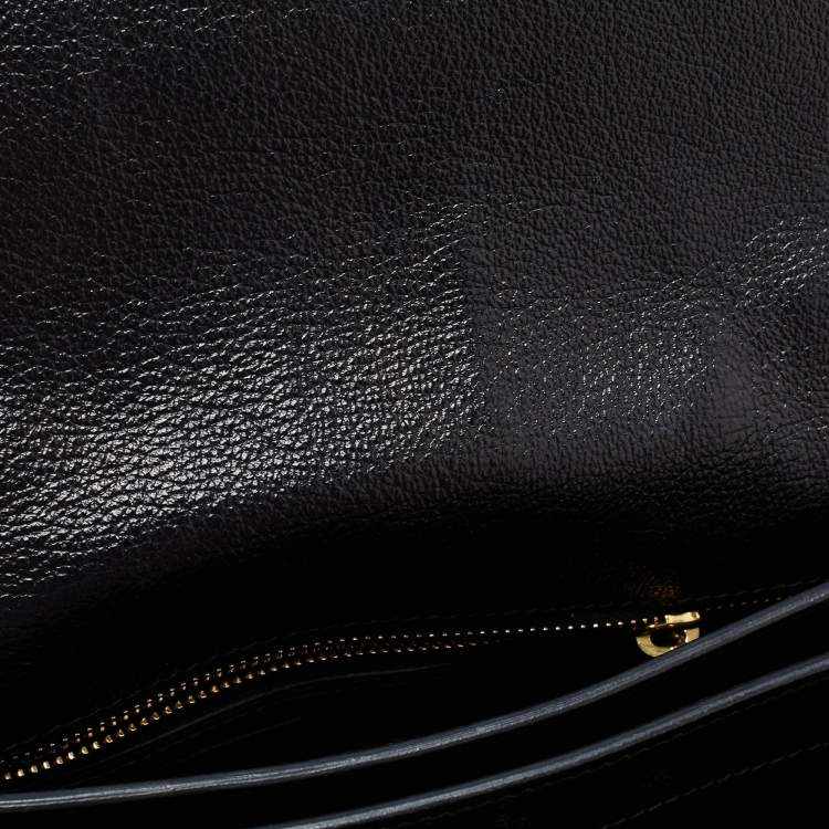 Pre Owned Miu Miu Black/Beige Madras Leather Push Lock Flap Top Handle Bag