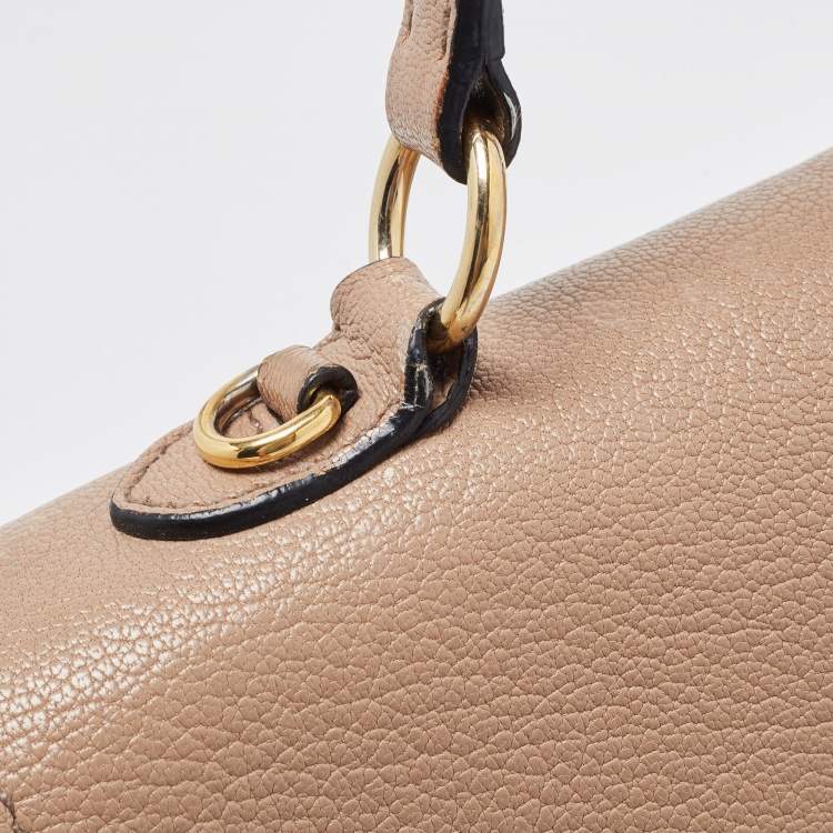Pre Owned Miu Miu Black/Beige Madras Leather Push Lock Flap Top Handle Bag