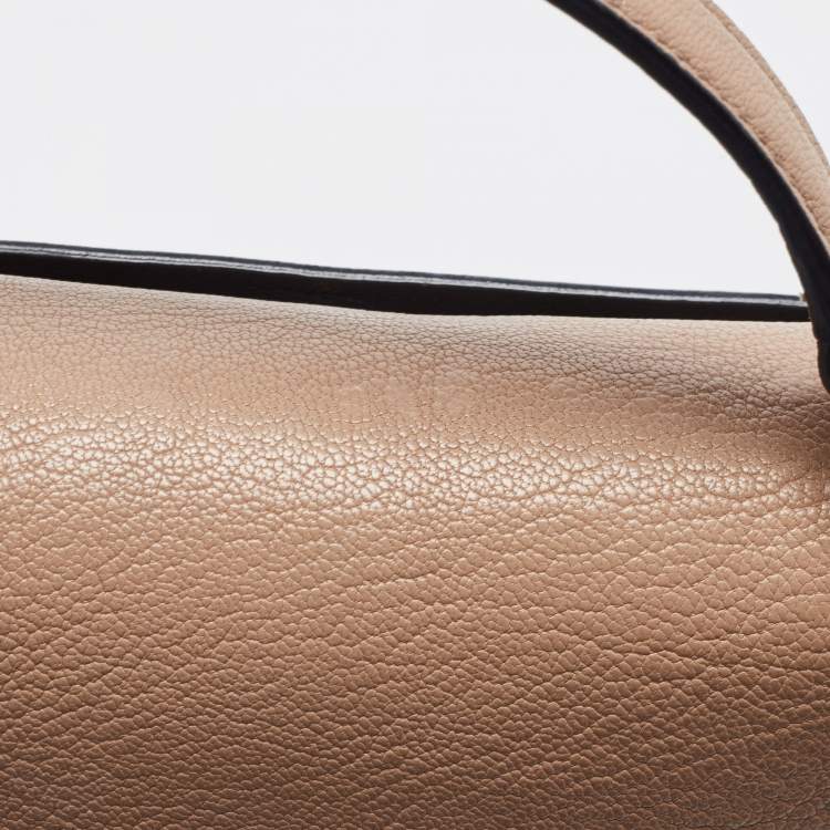 Pre Owned Miu Miu Black/Beige Madras Leather Push Lock Flap Top Handle Bag