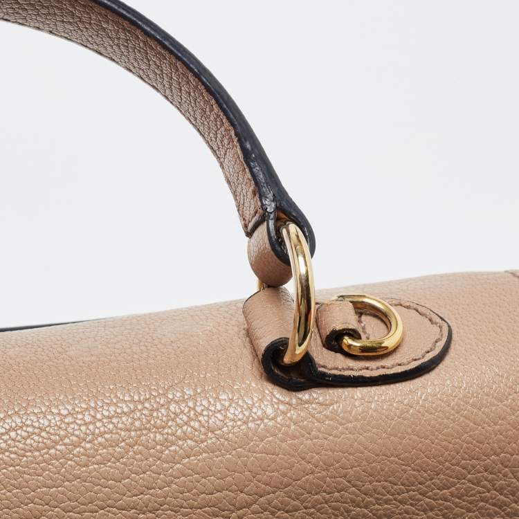 Pre Owned Miu Miu Black/Beige Madras Leather Push Lock Flap Top Handle Bag
