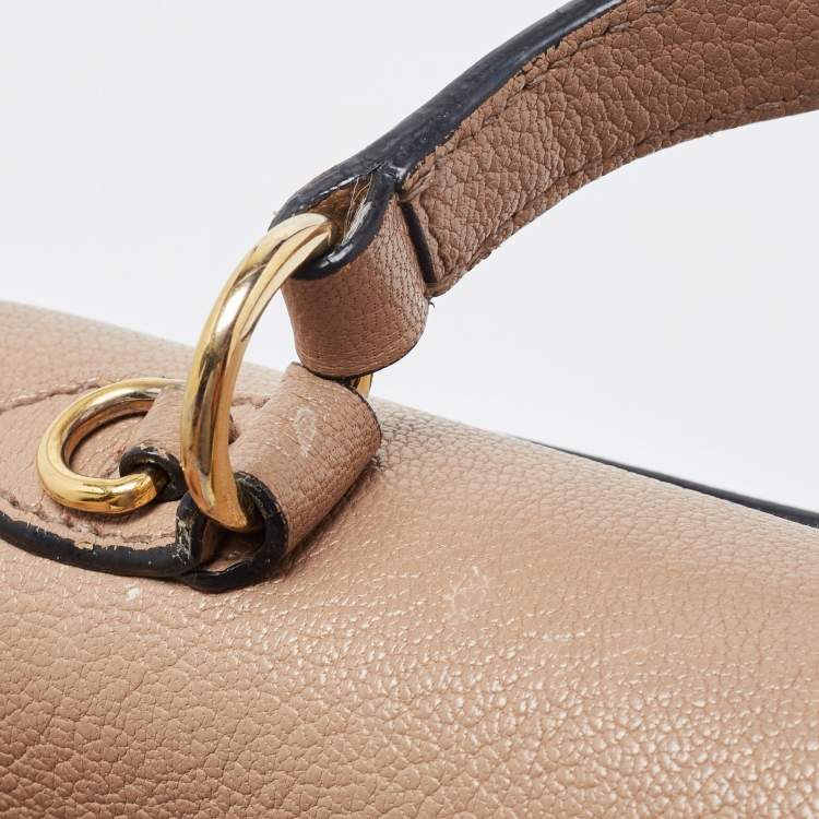 Pre Owned Miu Miu Black/Beige Madras Leather Push Lock Flap Top Handle Bag