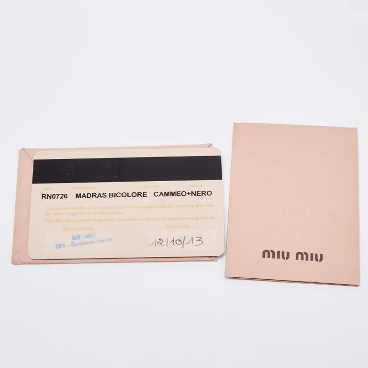 Pre Owned Miu Miu Black/Beige Madras Leather Push Lock Flap Top Handle Bag