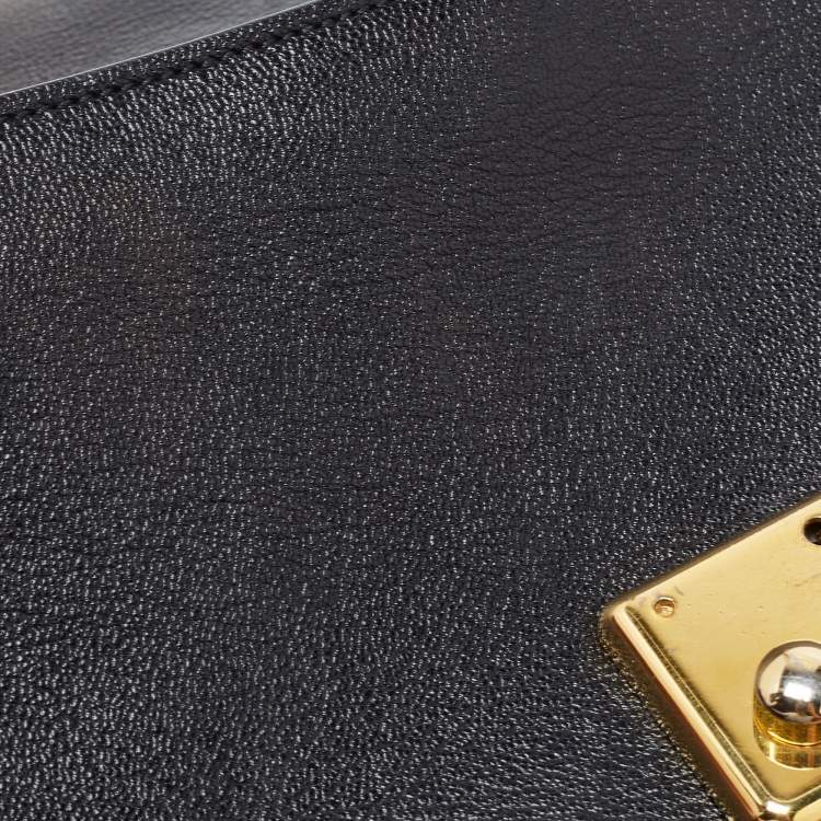 Pre Owned Miu Miu Black/Beige Madras Leather Push Lock Flap Top Handle Bag