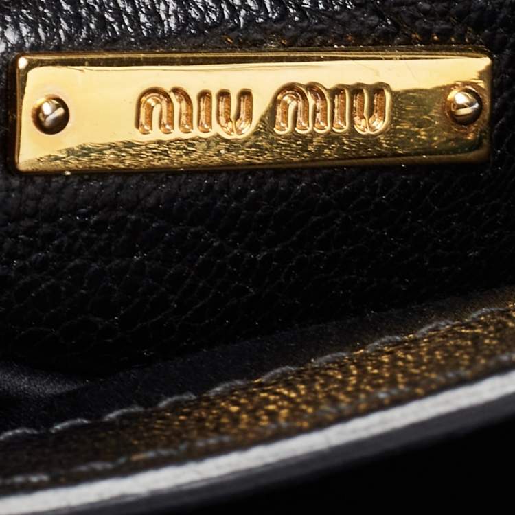 Pre Owned Miu Miu Black/Beige Madras Leather Push Lock Flap Top Handle Bag