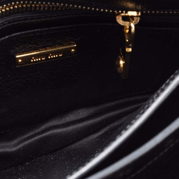 Pre Owned Miu Miu Black/Beige Madras Leather Push Lock Flap Top Handle Bag