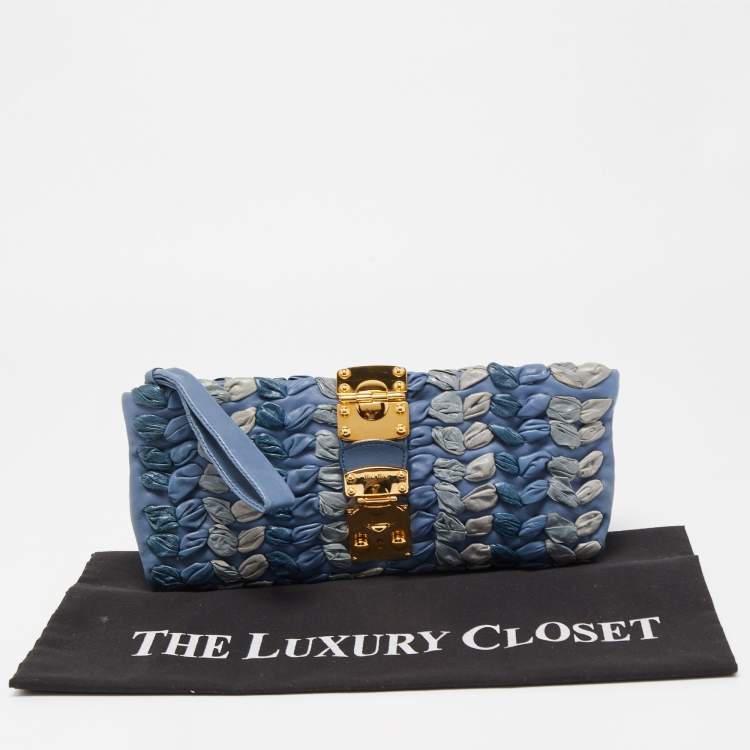 Pre Owned Miu Miu Blue/Grey Leather Wristlet Clutch