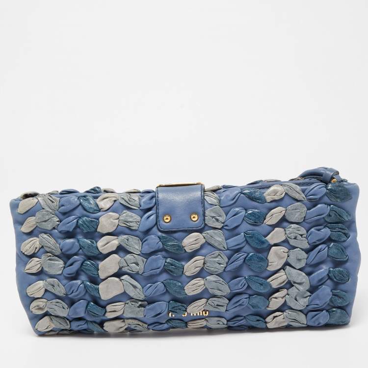 Pre Owned Miu Miu Blue/Grey Leather Wristlet Clutch
