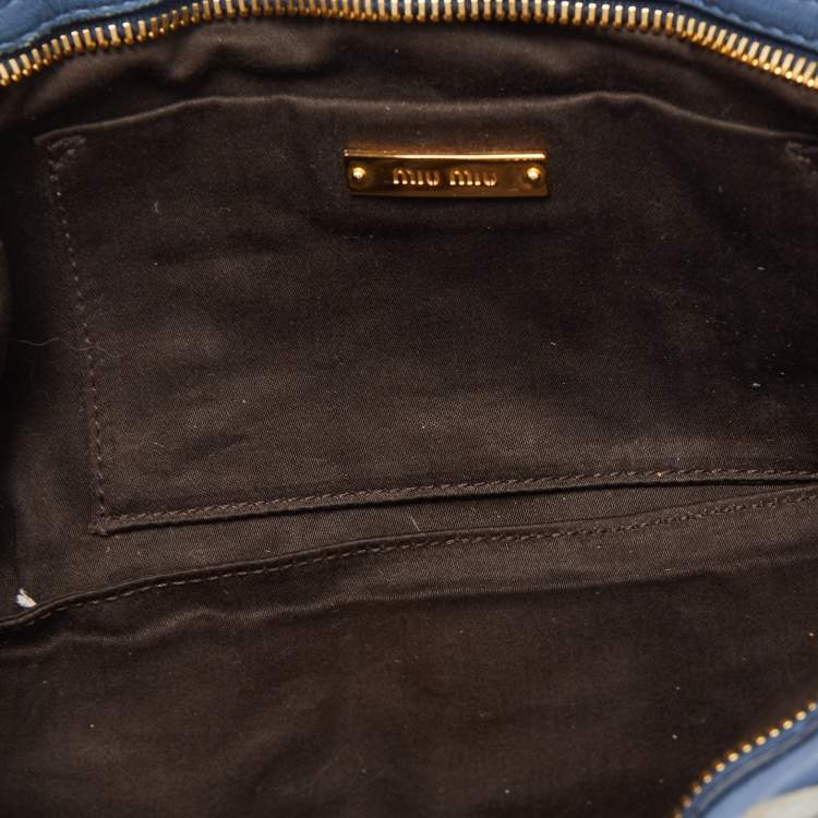 Pre Owned Miu Miu Blue/Grey Leather Wristlet Clutch