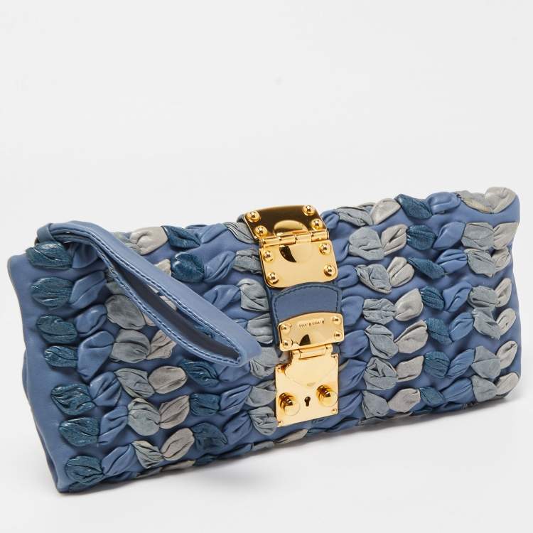 Pre Owned Miu Miu Blue/Grey Leather Wristlet Clutch