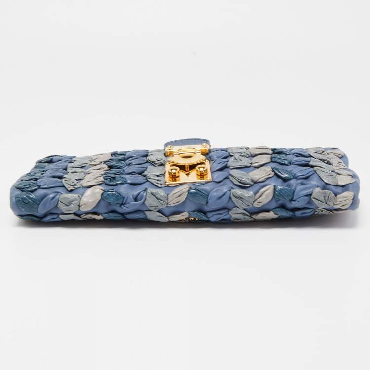 Pre Owned Miu Miu Blue/Grey Leather Wristlet Clutch