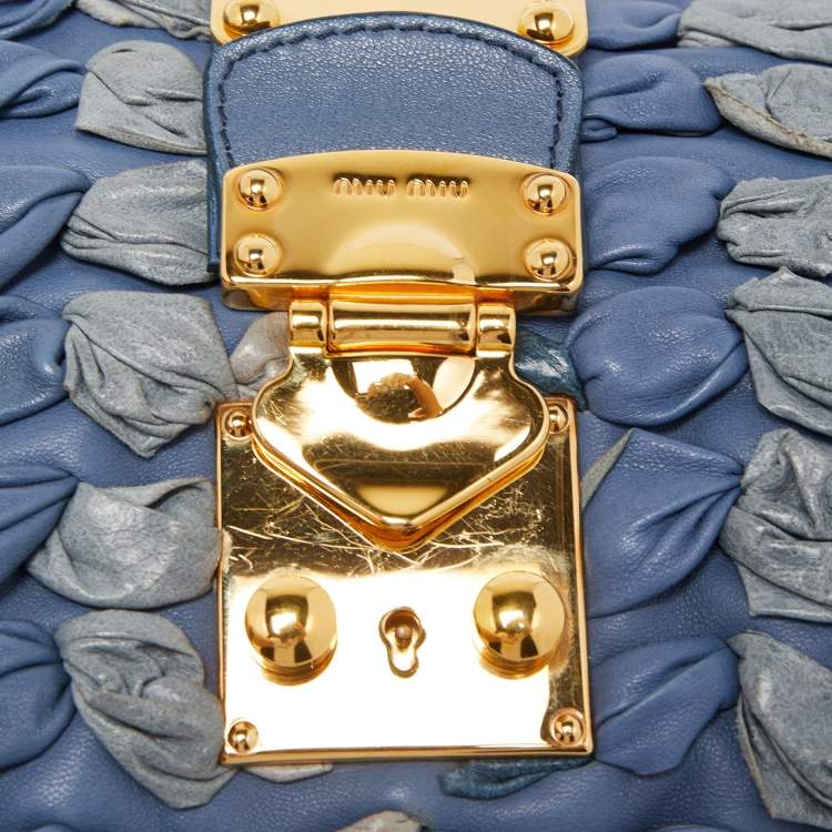 Pre Owned Miu Miu Blue/Grey Leather Wristlet Clutch