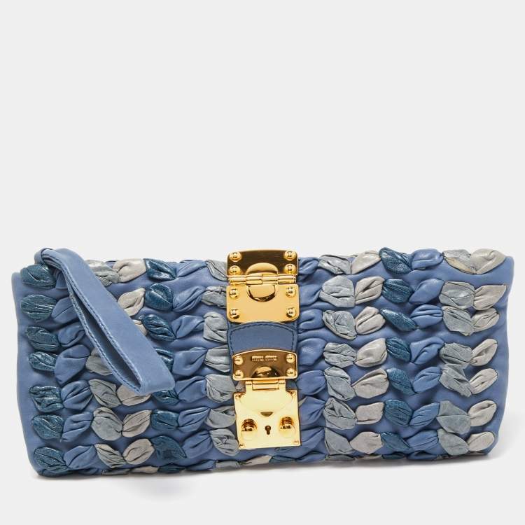 Pre Owned Miu Miu Blue/Grey Leather Wristlet Clutch