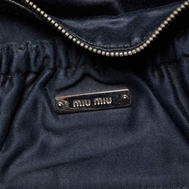 Pre Owned Miu Miu Black Matelasse Leather Crystal Shoulder Bag
