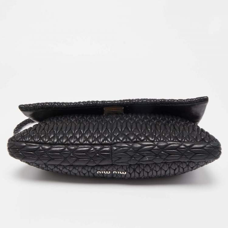 Pre Owned Miu Miu Black Matelasse Leather Crystal Shoulder Bag