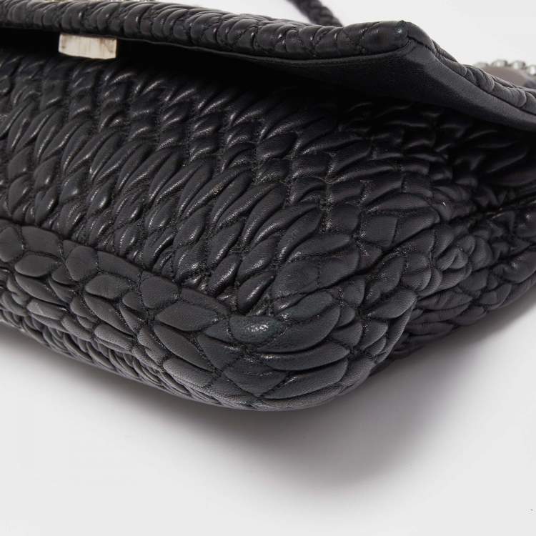 Pre Owned Miu Miu Black Matelasse Leather Crystal Shoulder Bag