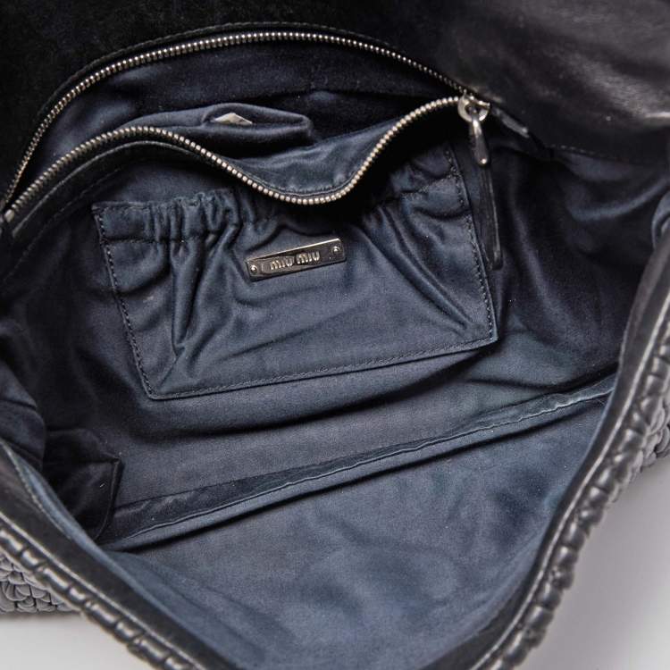 Pre Owned Miu Miu Black Matelasse Leather Crystal Shoulder Bag
