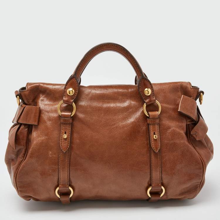 Pre Owned Miu Miu Brown Vitello Lux Leather Bow Bag