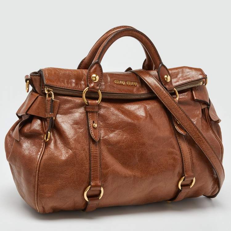 Pre Owned Miu Miu Brown Vitello Lux Leather Bow Bag