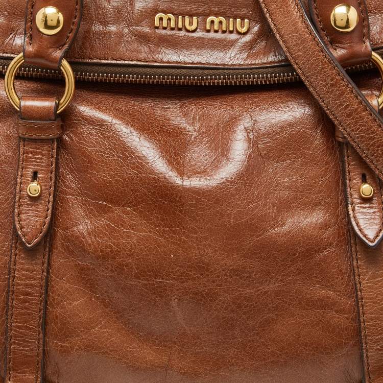 Pre Owned Miu Miu Brown Vitello Lux Leather Bow Bag