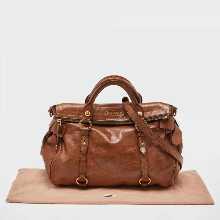 Pre Owned Miu Miu Brown Vitello Lux Leather Bow Bag