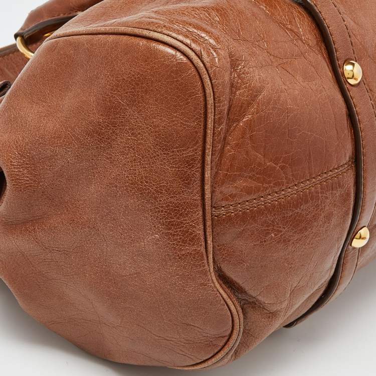 Pre Owned Miu Miu Brown Vitello Lux Leather Bow Bag
