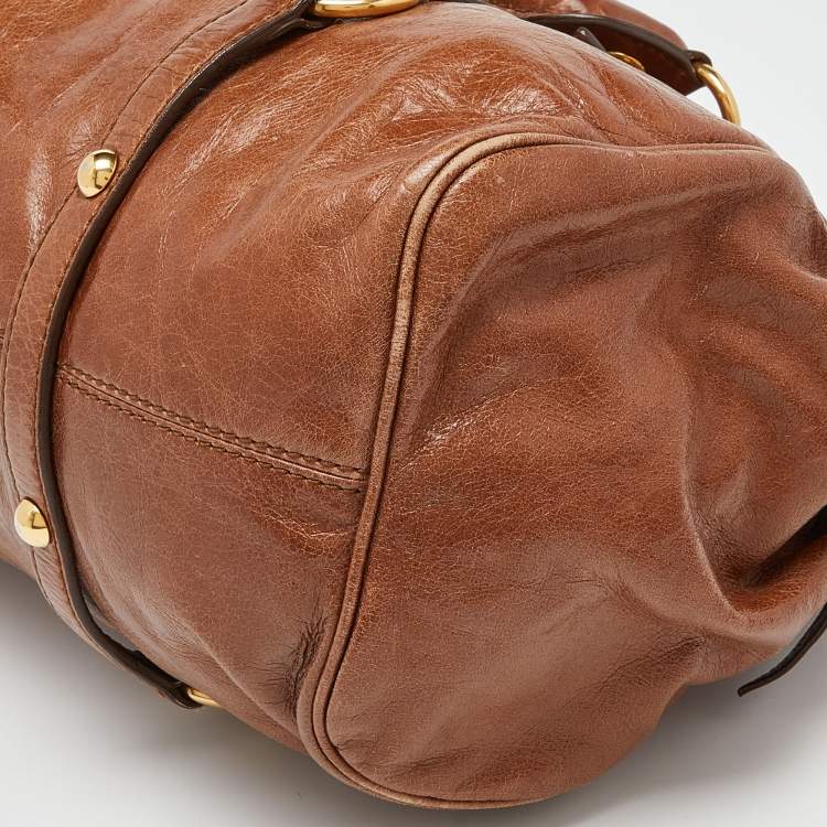 Pre Owned Miu Miu Brown Vitello Lux Leather Bow Bag