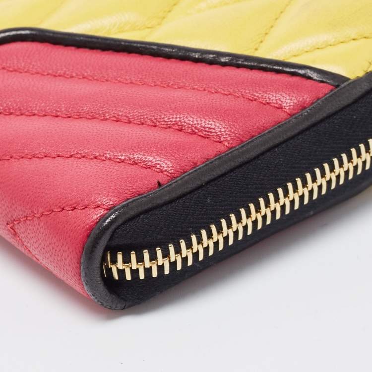 Pre Owned Miu Miu Tri Color Mixed Quilted Leather Zip Around Continental Wallet