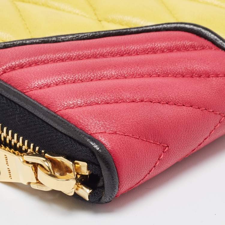 Pre Owned Miu Miu Tri Color Mixed Quilted Leather Zip Around Continental Wallet