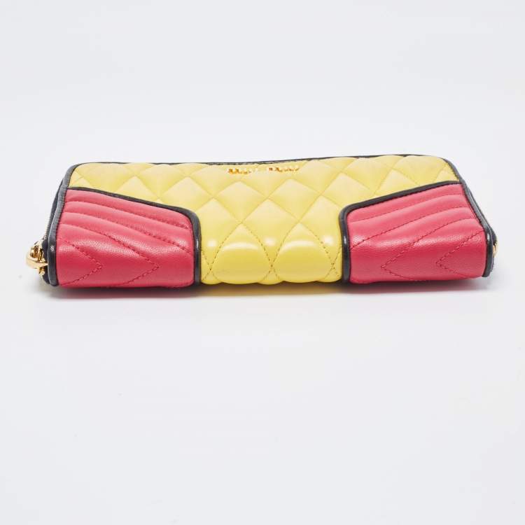 Pre Owned Miu Miu Tri Color Mixed Quilted Leather Zip Around Continental Wallet