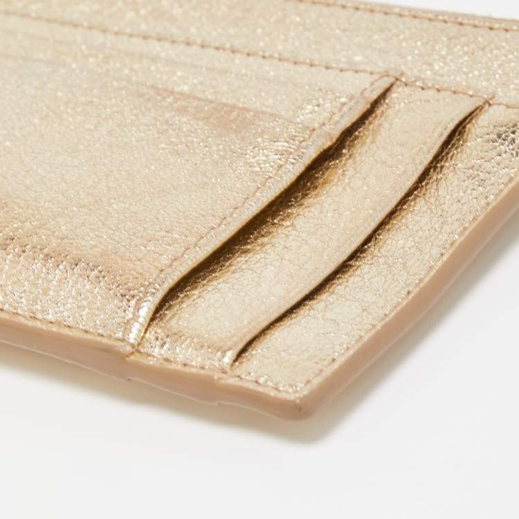 Pre Owned Miu Miu Metallic Gold Leather Madras Zip Card Case