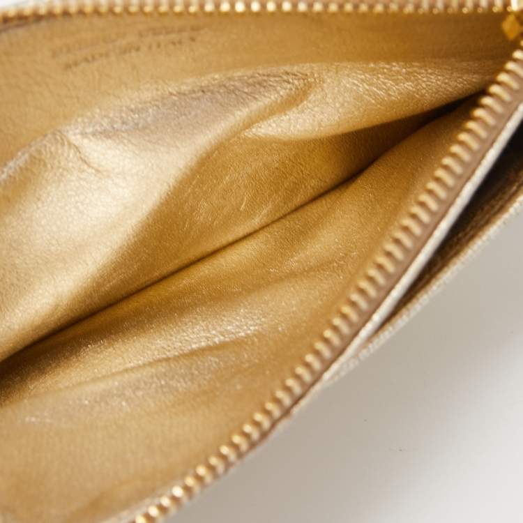 Pre Owned Miu Miu Metallic Gold Leather Madras Zip Card Case