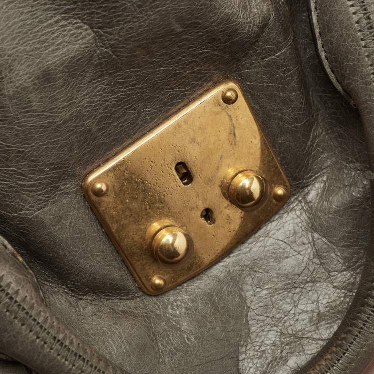 Pre Owned Miu Miu Grey Vitello Lux Leather Side Bow Bag