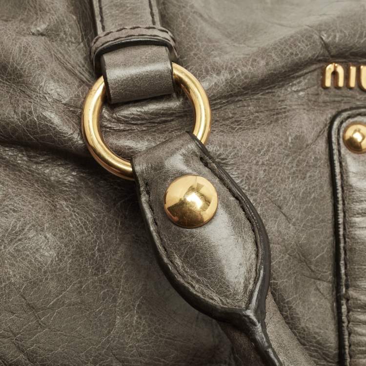 Pre Owned Miu Miu Grey Vitello Lux Leather Side Bow Bag