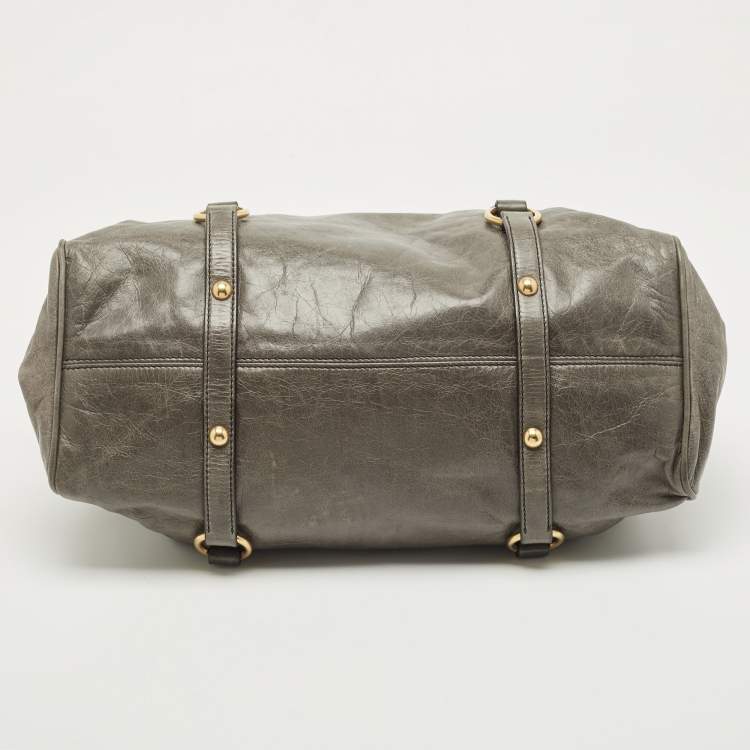 Pre Owned Miu Miu Grey Vitello Lux Leather Side Bow Bag