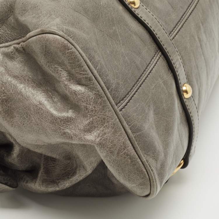 Pre Owned Miu Miu Grey Vitello Lux Leather Side Bow Bag