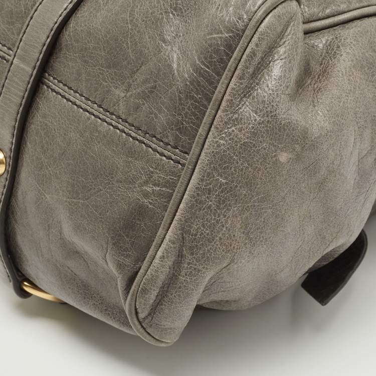 Pre Owned Miu Miu Grey Vitello Lux Leather Side Bow Bag