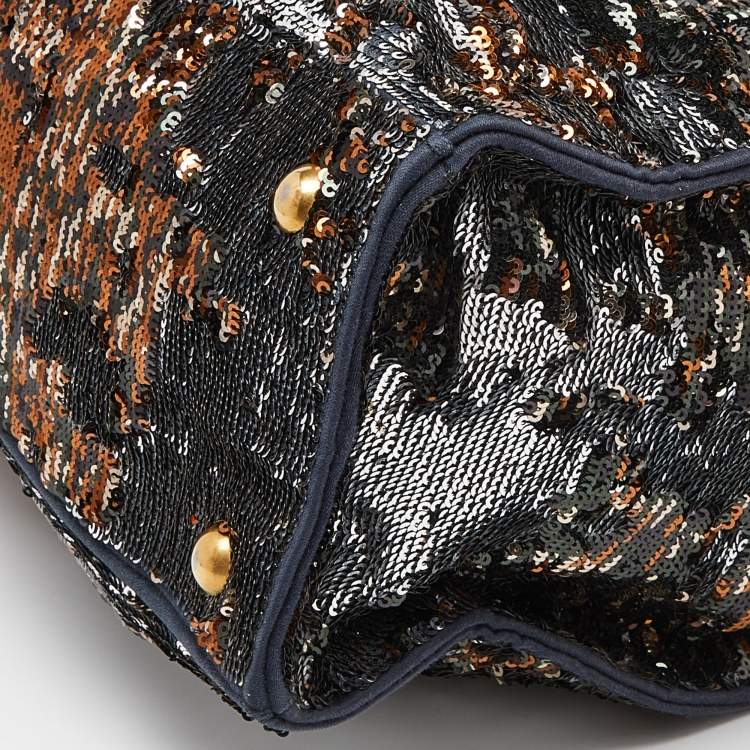 Pre Owned Miu Miu Silver/Black Sequins and Leather Tote